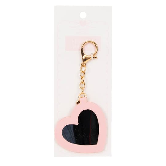 6" Pink Mirror Heart Keychain
